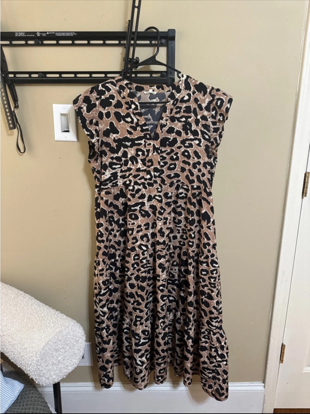 Leopard Print Cap Sleeve Midi Dress - Brown/Black
